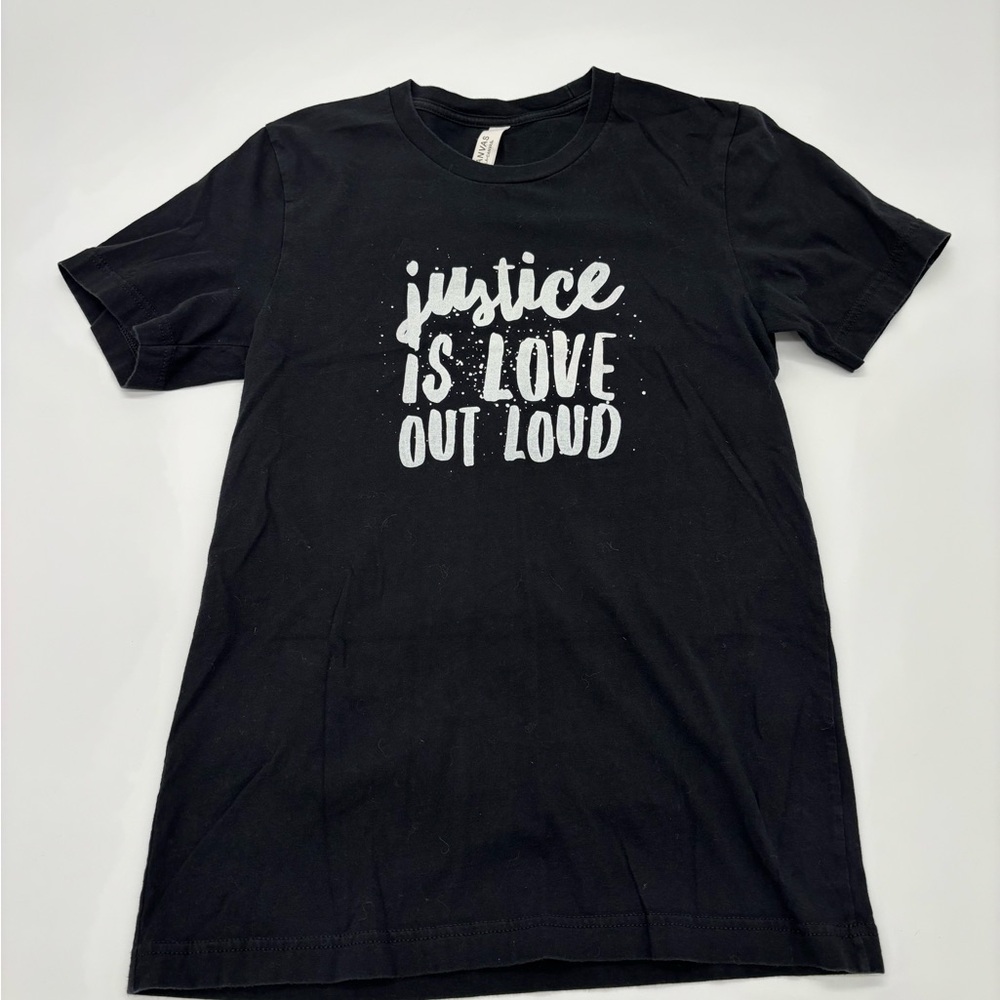 Bella + Canvas “Justice Is Love Out Loud” Graphic Tee – Black – Size Small